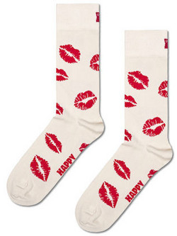 Happy Socks Βαμβακερές Γυναικείες Κάλτσες Εκρού Κόκκινες με Σχέδια P001714