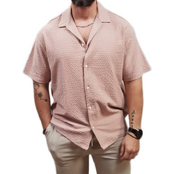 Jack & Jones Ανδρικό Πουκάμισο Βαμβακερό Κοντομάνικο Κανονική Γραμμή Ροζ 12286175