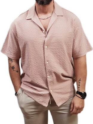 Jack & Jones Ανδρικό Πουκάμισο Βαμβακερό Κοντομάνικο Κανονική Γραμμή Ροζ 12286175