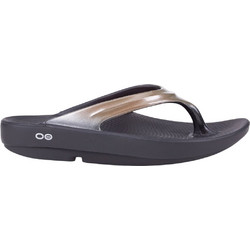 Oofos Oolala Γυναικείες Σαγιονάρες Flatforms Ανατομικές Αντιολισθητικές Μαύρες Χρυσές 1400