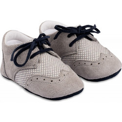 Babywalker Βαπτιστικά Sneakers Αγκαλιάς για Αγόρι Δερμάτινα Γκρι Navy Μπλε MI1114