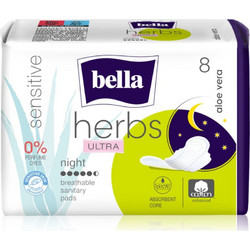 Bella Herbs Ultra Night Aloe Vera Σερβιέτες με Φτερά για Αυξημένη Ροή 5.5 Σταγόνες 8τμχ
