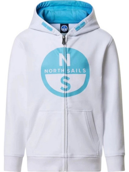 North Sails Παιδική Ζακέτα Φούτερ με Κουκούλα και Φερμουάρ Λευκή Γαλάζια 792091000-0101