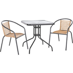 HomeMarkt Σετ Τραπεζαρία Κήπου Μεταλλικό 3τμχ Γκρι HM10878.02