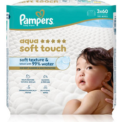 Pampers Aqua Soft Touch Μωρομάντηλα με Νερό Χωρίς Οινόπνευμα Άρωμα & Parabens 3x60τμχ