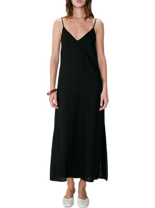 Grace & Mila Wendra Maxi Καλοκαιρινό Καθημερινό Φόρεμα Λινό Μαύρο 147623