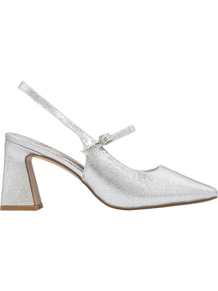 Byblos Γόβες Slingback Δερμάτινες με Χοντρό Ψηλό Τακούνι Ασημί BYSC8X301MET-40