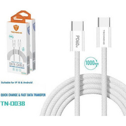 Technovo TN-D038 Braided USB-C to USB-C 66W 1m White