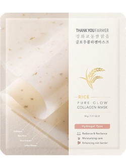 Thank You Farmer Rice Pure Glow Collagen Sheet Μάσκα Προσώπου για Ενυδάτωση με Κολλαγόνο 40gr