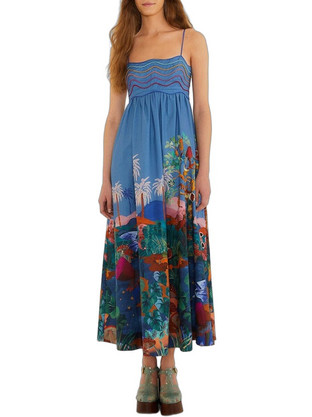Farm Rio Maxi Καλοκαιρινό Καθημερινό Φόρεμα Μπλε 349147-26030-26030