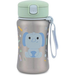 Skip Hop Elephant Παιδικό Παγούρι Ανοξείδωτο BPA Free με Καλαμάκι Ασημί Πράσινο Mint 350ml