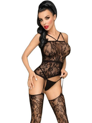 Penthouse Magical Mistress Ολόσωμο Καλσόν Διχτυωτό με Δαντέλα & Ανοιχτό Καβάλο Μαύρο 4061504015484