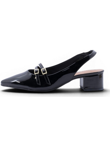 Beira Rio Γόβες Slingback Λουστρίνι με Χοντρό Χαμηλό Τακούνι Μαύρες 798-26011