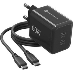 Forcell F-Energy VT-60 Φορτιστής με Καλώδιο USB-C με Θύρα USB-A & 2 Θύρες USB-C 60W Quick Charge 4.0 & Power Delivery Black