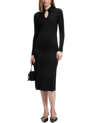 Hugo Boss Midi Βραδινό Φόρεμα Πλεκτό Μαύρο 50562691-001