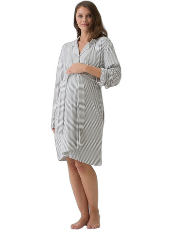 Prenatal Ρόμπα Εγκυμοσύνης & Θηλασμού Χειμωνιάτικη Λευκή Γκρι 1571374
