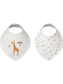 Interbaby Jirafa Savanna Σετ Αδιάβροχες Σαλιάρες Μπαντάνα Υφασμάτινες με Κουμπί Λευκές 2τμχ