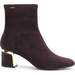 DKNY Γυναικεία Μποτάκια Αστραγάλου Suede Σοκολατί με Χοντρό Χαμηλό Τακούνι K453220