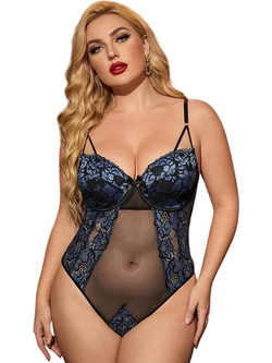 AnnaMu Sexy Κορμάκι Slip See Through με Δαντέλα Navy Μπλε A-1206