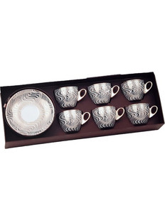 Karvounis Bros Σετ Φλιτζάνια Espresso & Ελληνικού Καφέ Πορσελάνης Λευκά Μπεζ 90ml 6τμχ C3012-B19