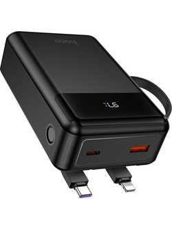 Hoco DYM12 Power Bank 20000mAh 22.5W με Ενσωματωμένα Καλώδια USB-C & Lightning Quick Charge 3.0 & Power Delivery Black