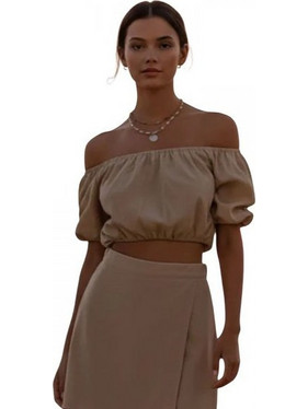 VinD.gr Γυναικείο Καλοκαιρινό Crop Top Μπεζ 1262250001