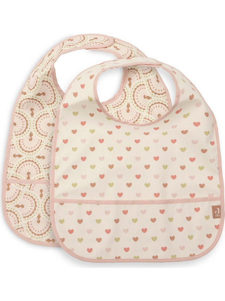 Jollein Soft Plumes Σετ Αδιάβροχες Σαλιάρες Υφασμάτινες με Αυτοκόλλητο & Τσέπη Μπεζ 2τμχ