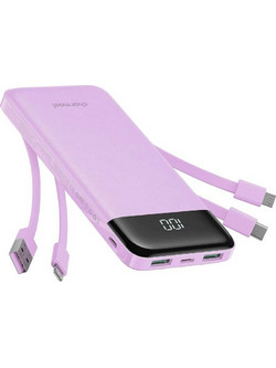 Charmast W1148 Power Bank 10000mAh με Ενσωματωμένα Καλώδια USB-C Lightning & micro USB Purple