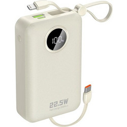Dudao K14+ Power Bank 20000mAh 22.5W με Ενσωματωμένα Καλώδια USB-C & Lightning Quick Charge 3.0 & Power Delivery White