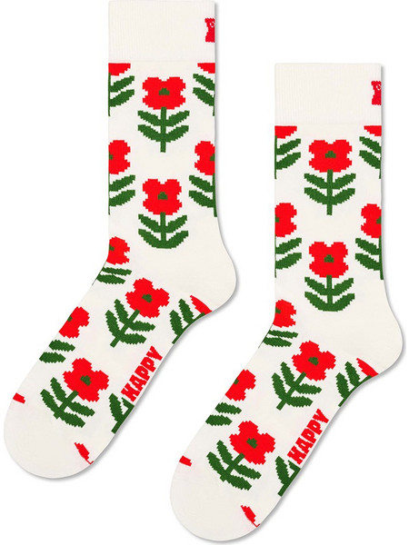 Happy Socks Βαμβακερές Γυναικείες Κάλτσες Εκρού Κόκκινες Πράσινες P006468-1000
