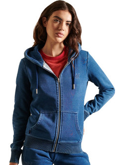 Superdry Γυναικεία Ζακέτα Φούτερ Μακριά με Κουκούλα και Φερμουάρ Μπλε W2011119A-BOM
