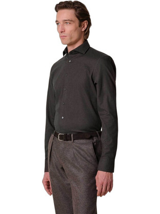 Profuomo Ανδρικό Πουκάμισο Brushed Twill Slim Fit Καφέ Σκούρο PPXH30009F