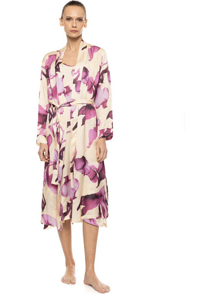 Pink Label Γυναικεία Ρόμπα Χειμωνιάτικη Μπεζ Ροζ W1898