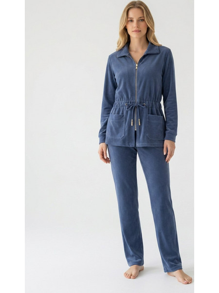 Harmony Σετ Γυναικείες Πιτζάμες Χειμωνιάτικες Βαμβακερές Μπλε 511601