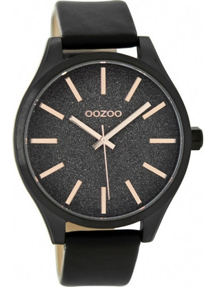 Oozoo Timepieces Γυναικείο Ρολόι με Μαύρο Δερμάτινο Λουράκι C9124