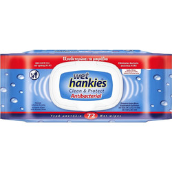 ΜΕΓΑ Wet Hankies Clean & Protect Αντισηπτικά Μαντηλάκια Χεριών 72τμχ