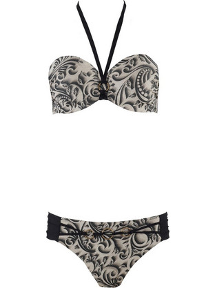 Luna Bikini Set Strapless Brazil Floral Μαύρο 91845-91851