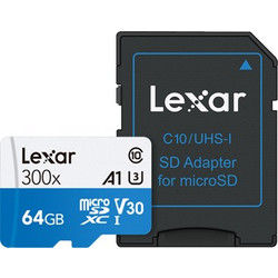 Lexar 300X microSDXC 64GB Class 10 U3 V30 UHS-I + Adapter