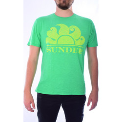 SUNDEK WILLY-T-SHIRT 100%ΒΑΜΒΑΚΙ ΜΕ ΛΑΙΜΟΚΟΨΗ ΚΑΙ ΣΤΑΜΠΑ ΕΜΠΡΟΣ SLIM FIT ΠΡΑΣΙΝΟ