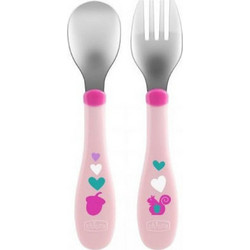 Chicco Mix & Match Cutlery Σετ Παιδικό Πιρούνι & Κουτάλι Σιλικόνης 18m+ Ροζ 2τμχ