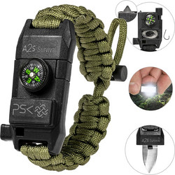 A2S Βραχιόλι Επιβίωσης Paracord με Πυξίδα & Σπινθηριστή Green