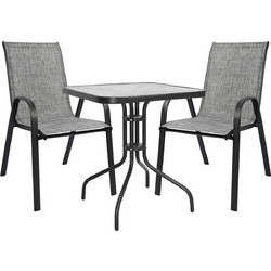 HomeMarkt Σετ Τραπεζαρία Κήπου Μεταλλικό 3τμχ Γκρι HM5185.01