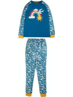 Frugi ''Rainbow'' Παιδική Πιτζάμα Βαμβακερή Χειμωνιάτικη Μπλε