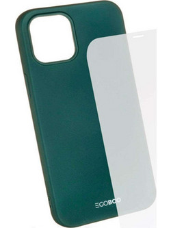 EGOBOO TPU Rubber Back Cover & Tempered Glass Case Ruby Green (iPhone 12 / 12 Pro)