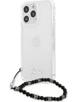 Guess Script Back Cover Transparent / Black Pearls (iPhone 13 / 13 Pro)