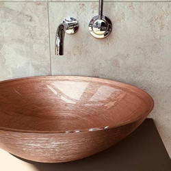 Glass Design Metropole Round 34 Επικαθήμενος Νιπτήρας Μπάνιου Στρογγυλός Γυάλινος 34x12.5cm Ροζ Χρυσός METROPOLE34PG