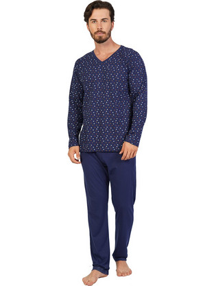 Gazzaz Ανδρική βαμβακερή πυτζάμα Plus Size (1XL-4XL)-104142 Indigo