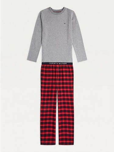 Tommy Hilfiger Παιδική Πιτζάμα Βαμβακερή Χειμωνιάτικη Κόκκινη Γκρι UB0UB00307-0WG