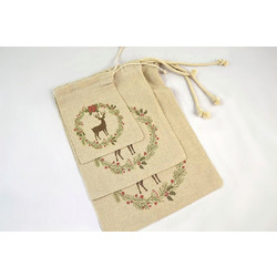 Πουγκί με κορδόνι λονέτα Τάρανδος μπεζ 16 cm X 20 cm