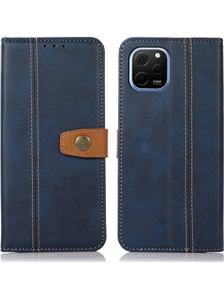 Θήκη Huawei Nova Y61 Mad Mask Leather Wallet Strong Golden Clasp με βάση στήριξης, υποδοχές καρτών και μαγνητικό κούμπωμα μπλε σκούρο